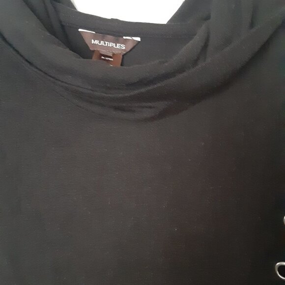 Multiples  Medium Petite Black w/Silver Circles & Cowl Neck w/Short Sleeve Tunic - Picture 3 of 4